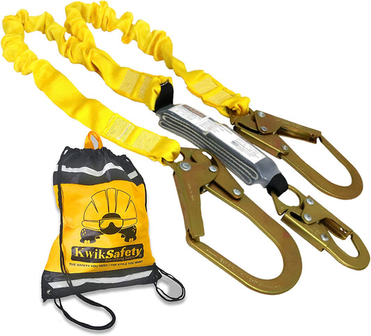 - Charlotte, NC - PYTHON [External Shock Absorber] Double Leg 6Ft Safety Lanyard OSHA ANSI Fall Protection Restraint Equipment Snap Rebar Connectors Construction Arborist Roofing