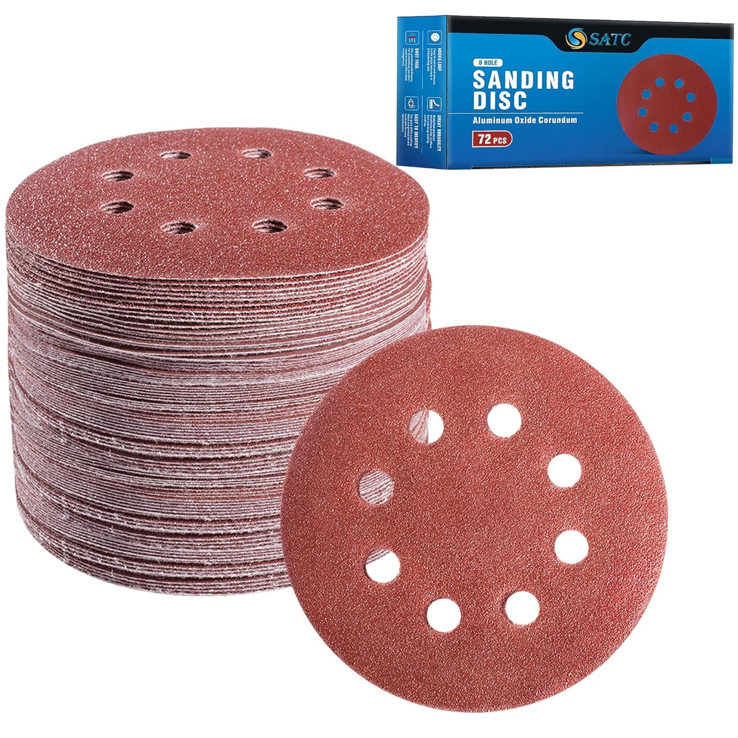 72 PCS 5 Inch 8 Hole Hook and Loop Adhesive Sanding Discs Sandpaper for Random Orbital Sander 40 60 80 120 180 240 320 Grits