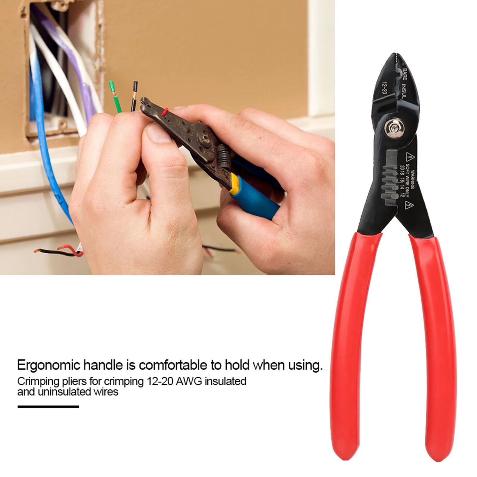 Electrical Tool 7In Professional Electrical Cable Stripping Crimping Tool Wire Stripper for Terminals Squeeze Pliers