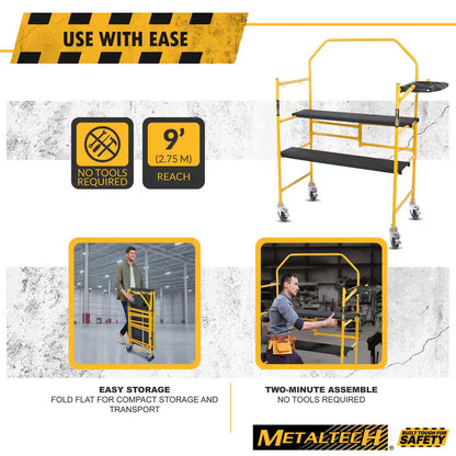 Jobsite Series 4.8 H Ft. X 4.1 Ft. L X 1.8 Ft. D Mini Scaffold Platform with Wheels and Tool Shelf, 500 Lb. Capacity