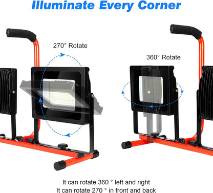 20000 Lumen LED Work Light with Stand 200W 5000K Daylight Bright Portable Work Light with Adjustable Metal Telescoping Tripod Stand IP65（2 Pack)