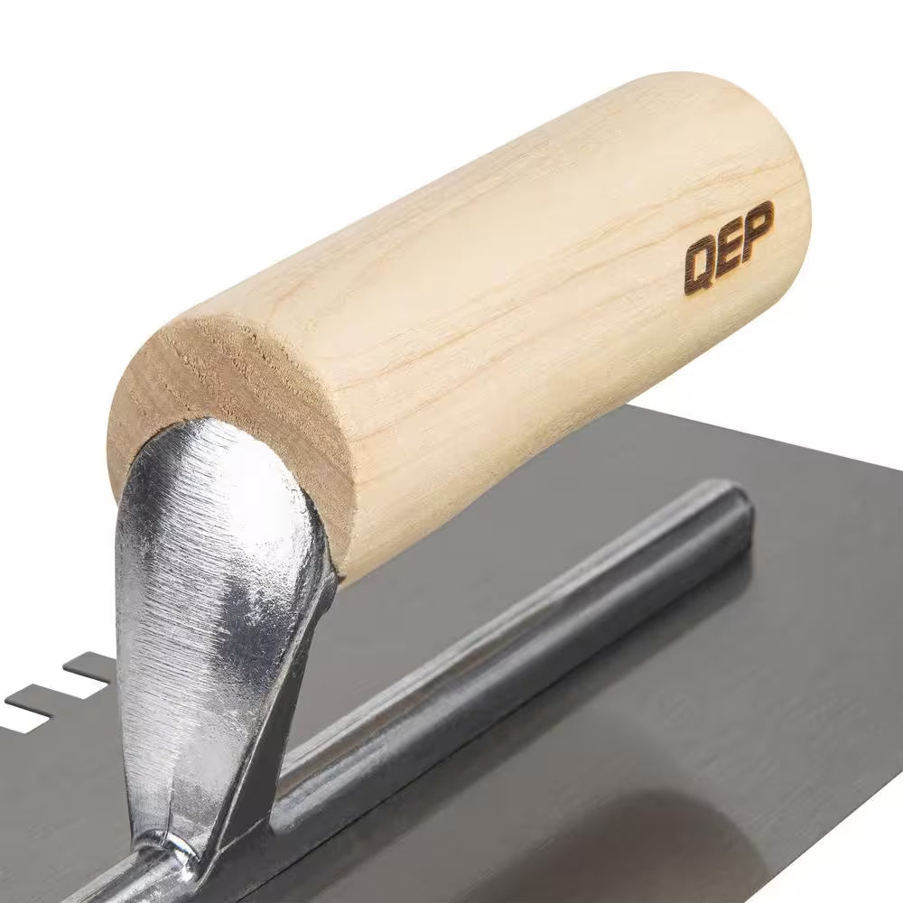 1/4 In. X 3/8 In. X 1/4 In. Traditional Carbon Steel Squarenotch Flooring Trowel with Wood Handle