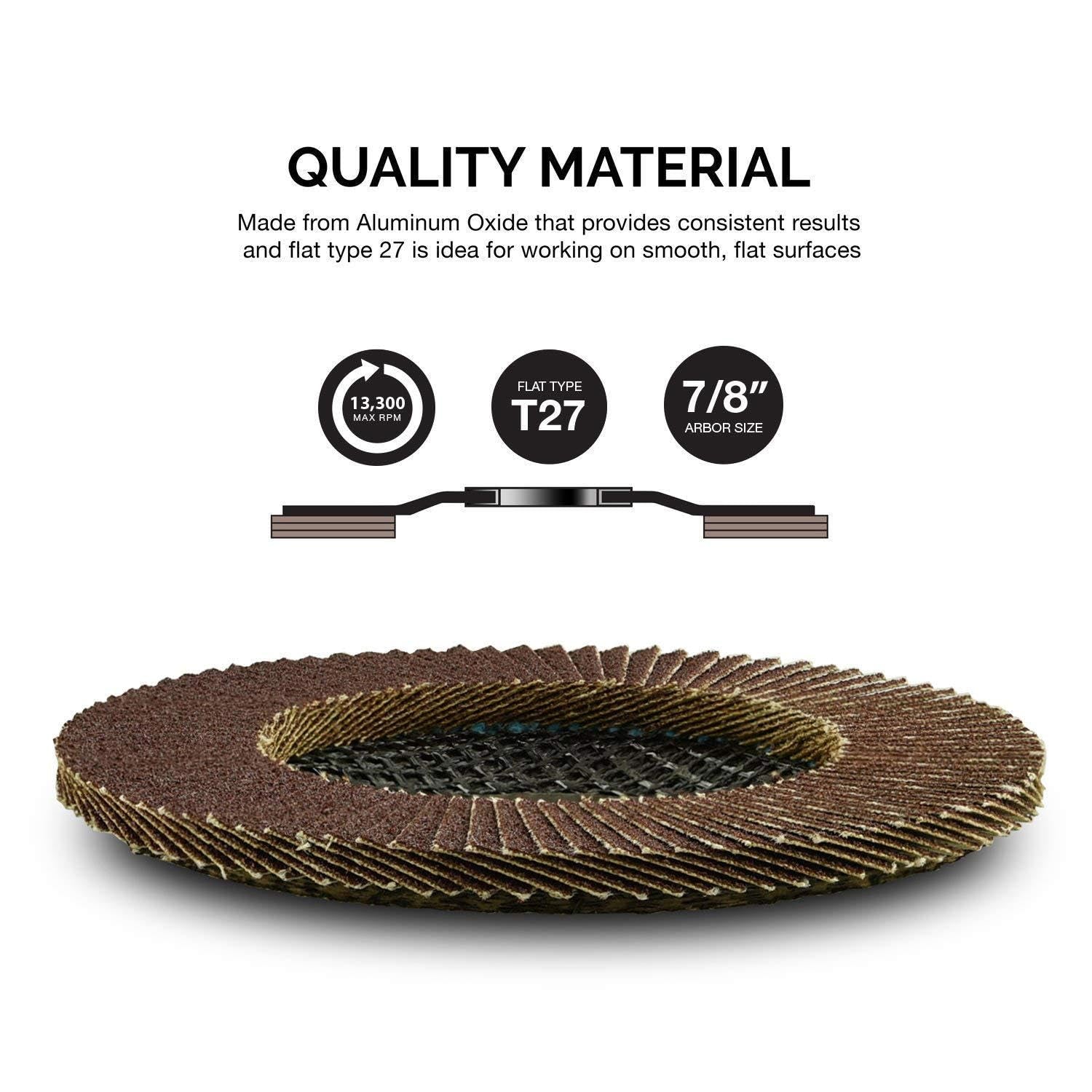 11107A 10 Pack Aluminum Oxide Flap Discs 4-1/2 for Angle Grinder, 60 Grit Flapper Wheel, Flat T27 Grinding Wheel 4.5 Inch Flap Disc, 7/8" Arbor Grinding Disc, Wood & Metal Sanding