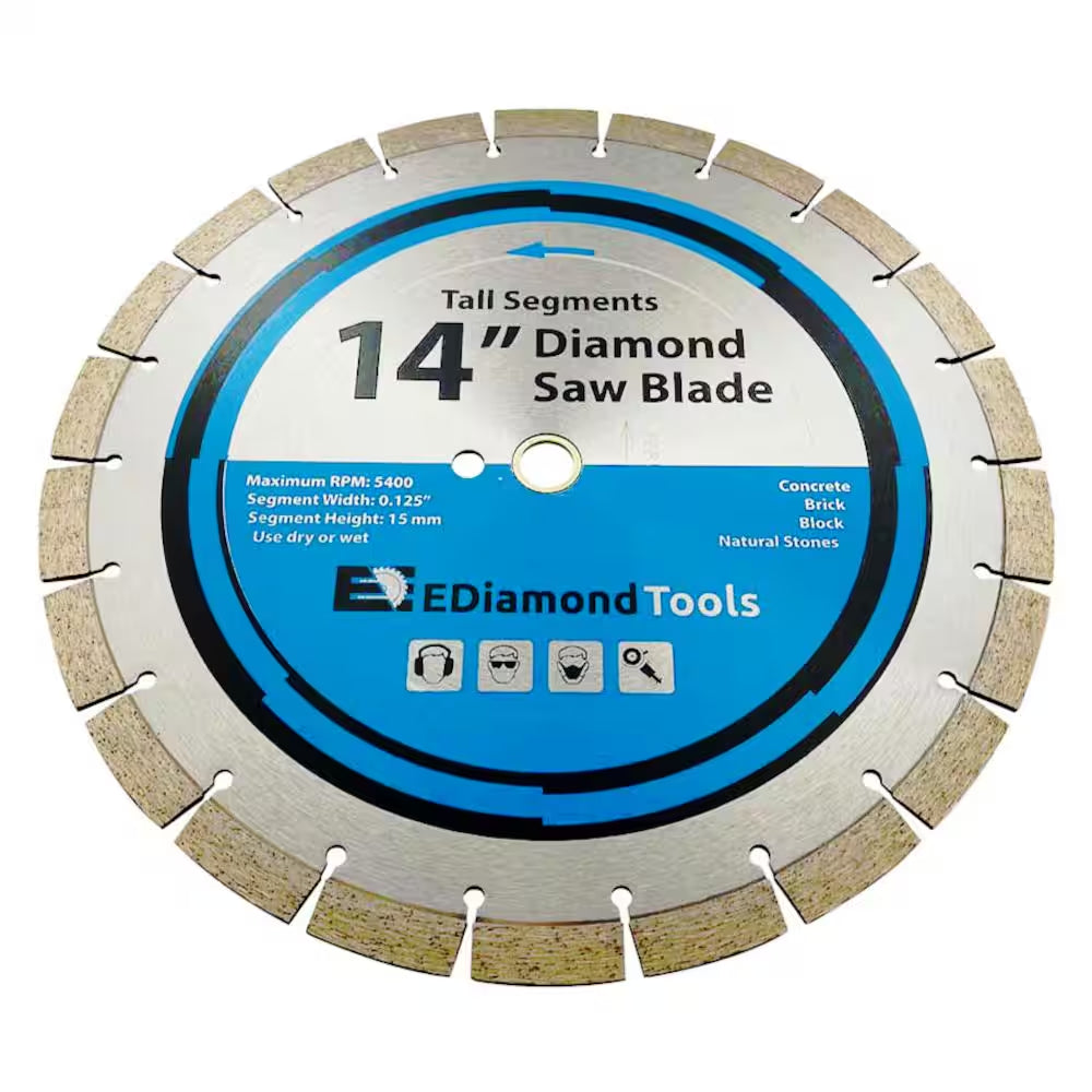 14 In. Concrete/Masonry, Segmented Rim, General Purpose Diamond Saw Blades, 15Mm Segment Height, 1 In./20Mm Arbor