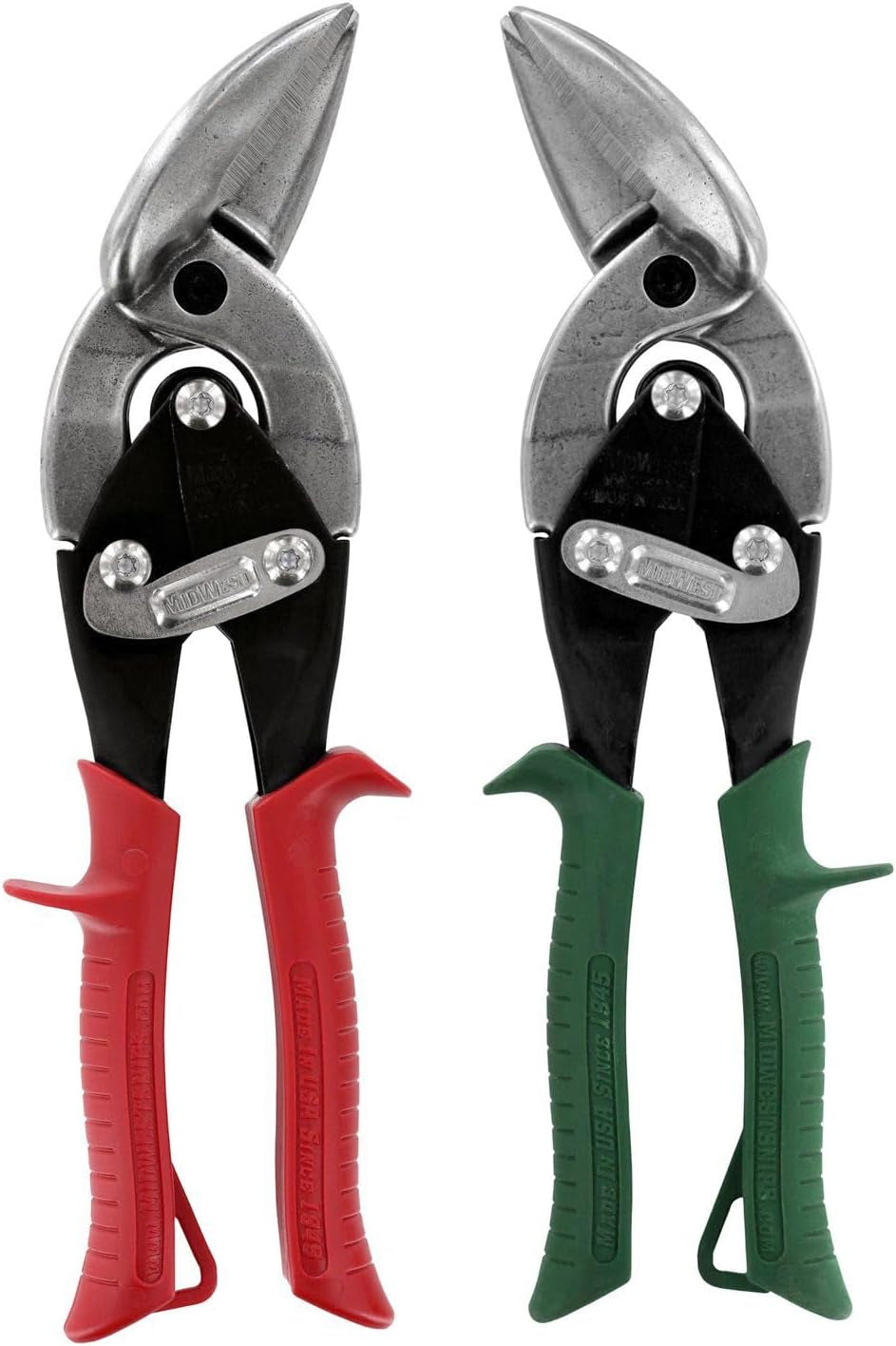 MIDWEST Aviation Snip Set - Left and Right Cut Offset Tin Cutting Shears with Forged Blade & KUSH'N-POWER Comfort Grips - MWT-6510C