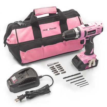 Tool Set for Women - 20-Volt Electric Cordless Power Drill W/ Storage Bag, 16 Pc. Drill Bit & Screwdriver Set, Charger & 2 Batteries