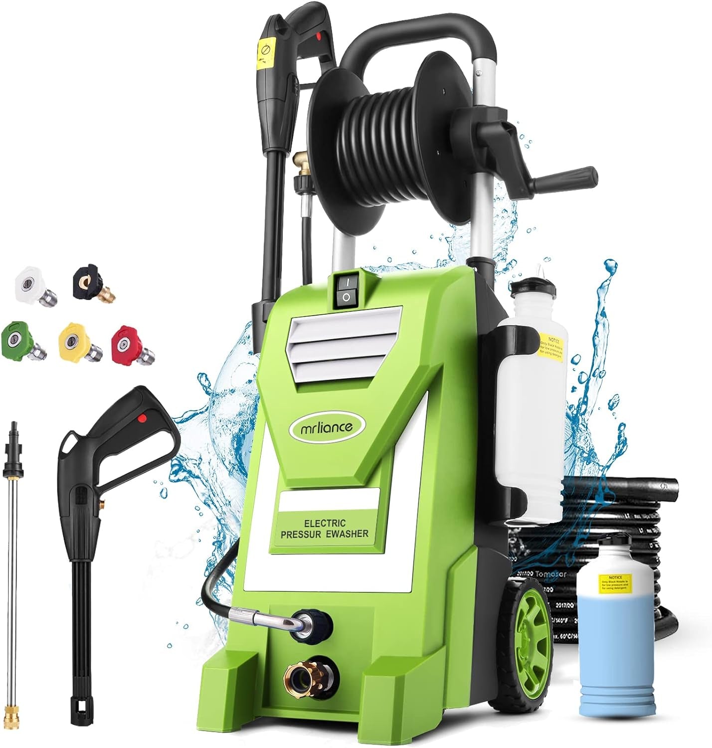 Pressure Washer  Electric Power Washer 2.9GPM High Pressure Washer 2000W Professional Car Washer with 5 Nozzles, Soap Bottle for Cleaning Houses Driveways Fences Garden (Green)