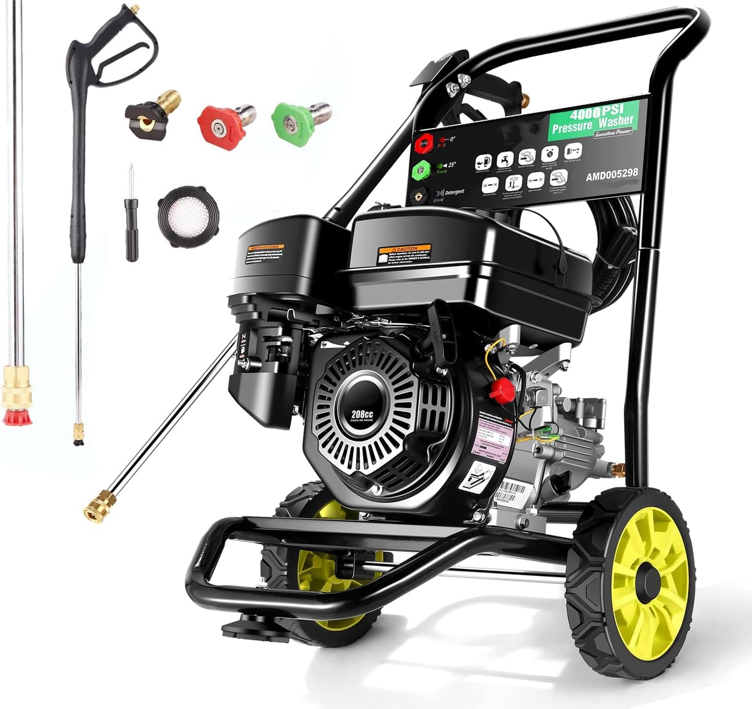 4000PSI Gas Pressure Washer, 2.6GPM Commercial Power Washer Gas Powered, 208Cc 7.0 HP Engine, Includes 3 QC Nozzles, 25’ Hose, EPA/CARB/ETL Compliant