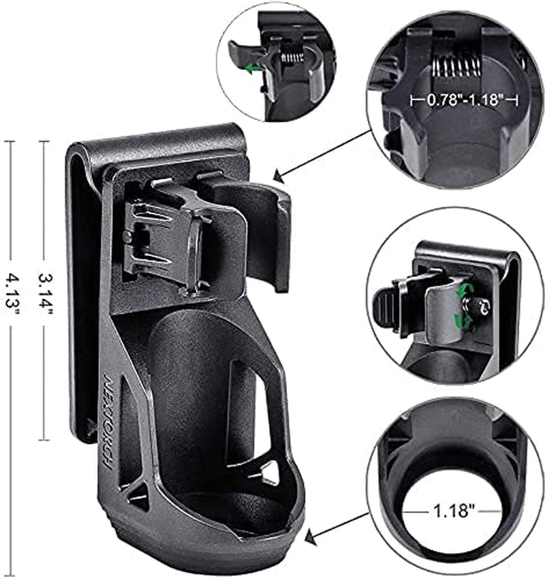 V5 Tactical Flashlight Holster with Lever Side Lock System Only for 1"-1.25" Diameter Flashlight (Holster Head Diameter 0.78"-1.18" Bottom Diameter 1.18")