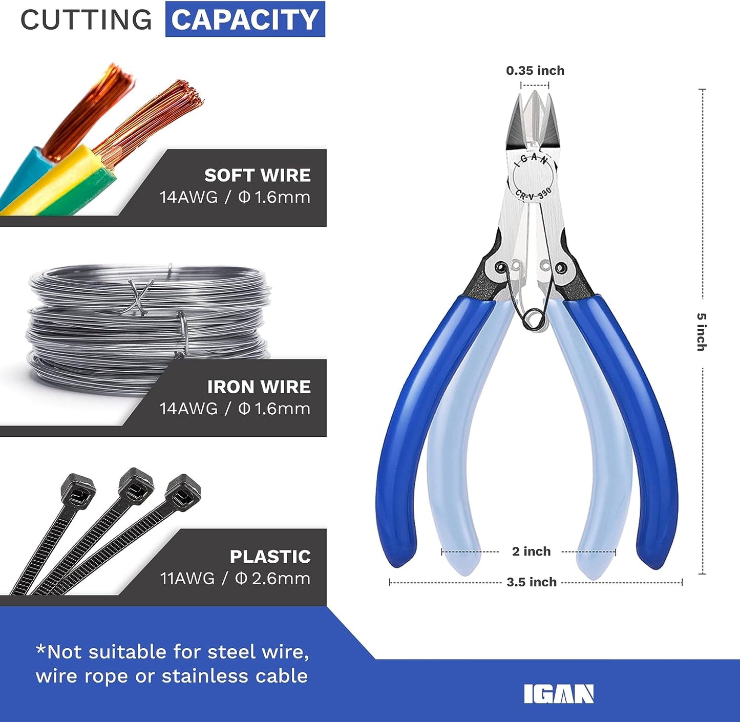 -330 Flush Cutters, Precision Wire Cutter, Flush Pliers, Wire Snips, Electrical Cutters, Sprue, Side & Small Wire Nippers, Diagonal Cut Snips, Ideal for Electronics & Precision Cutting Needs