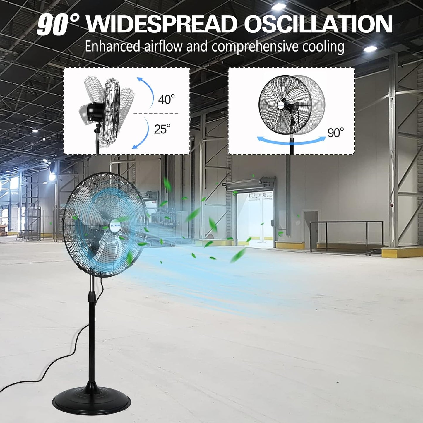 5200 CFM 20" High-Velocity Industrial Pedestal Fan, 3-Speed Oscillating Stand Fan, Heavy Duty Metal Fan for Commercial, Warehouse, Garage Use