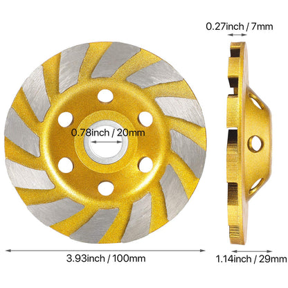 3 Pieces Turbo Row Diamond Grinding Cup Wheel Concrete Turbo Cup Disc Grinder for Sand of Concrete Walls, Concrete Floors, Granite Stone Marble Masonry Concrete, Yellow