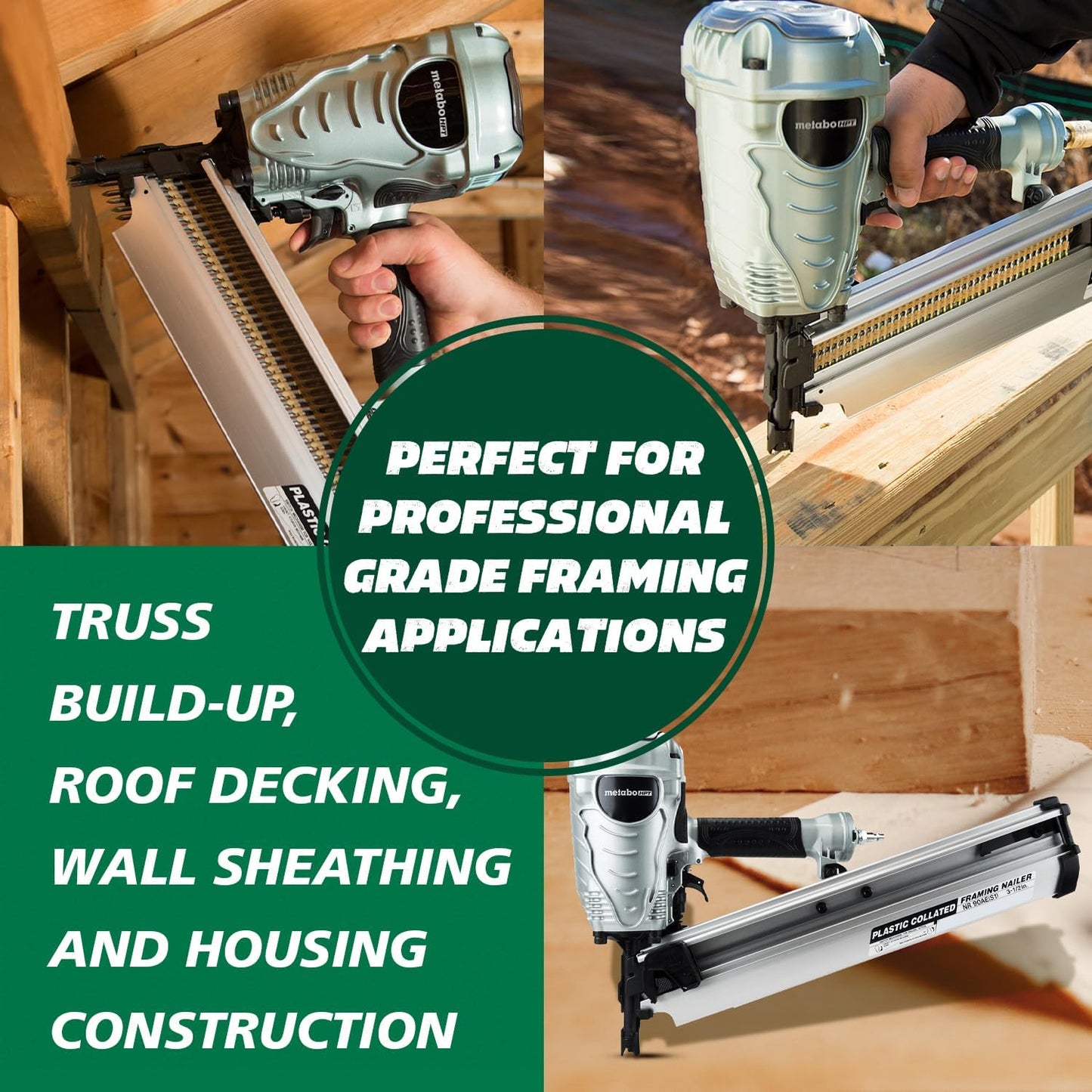 Framing Nailer, Pro Preferred Brand of Pneumatic Nailers, 21 Degree Magazine, Accepts 2-Inch to 3-1/2-Inch Plastic Collated Nails, Ideal for Framing, Flooring, & Roof Decking, NR90AES1