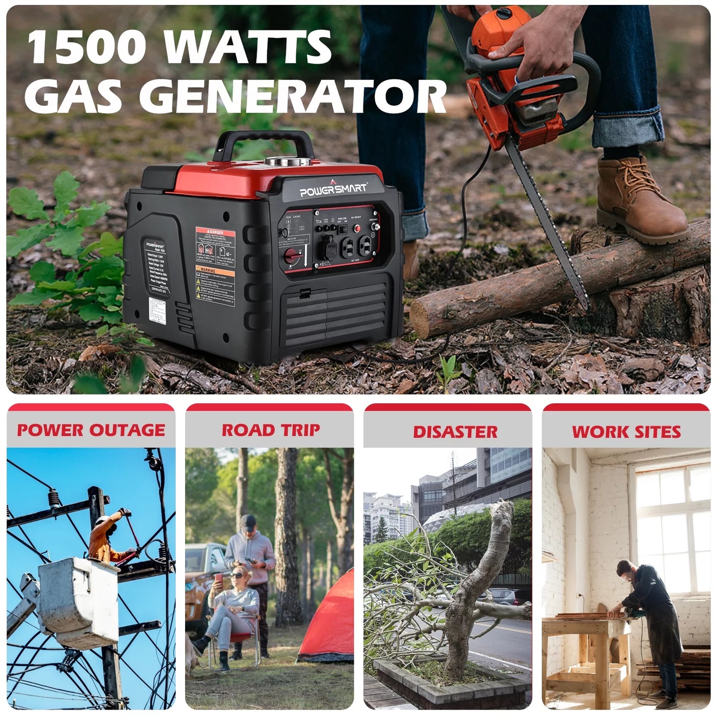 1500W Gas Inverter Generator with Recoil Start: Portable & Quiet Solution for Camping & Home