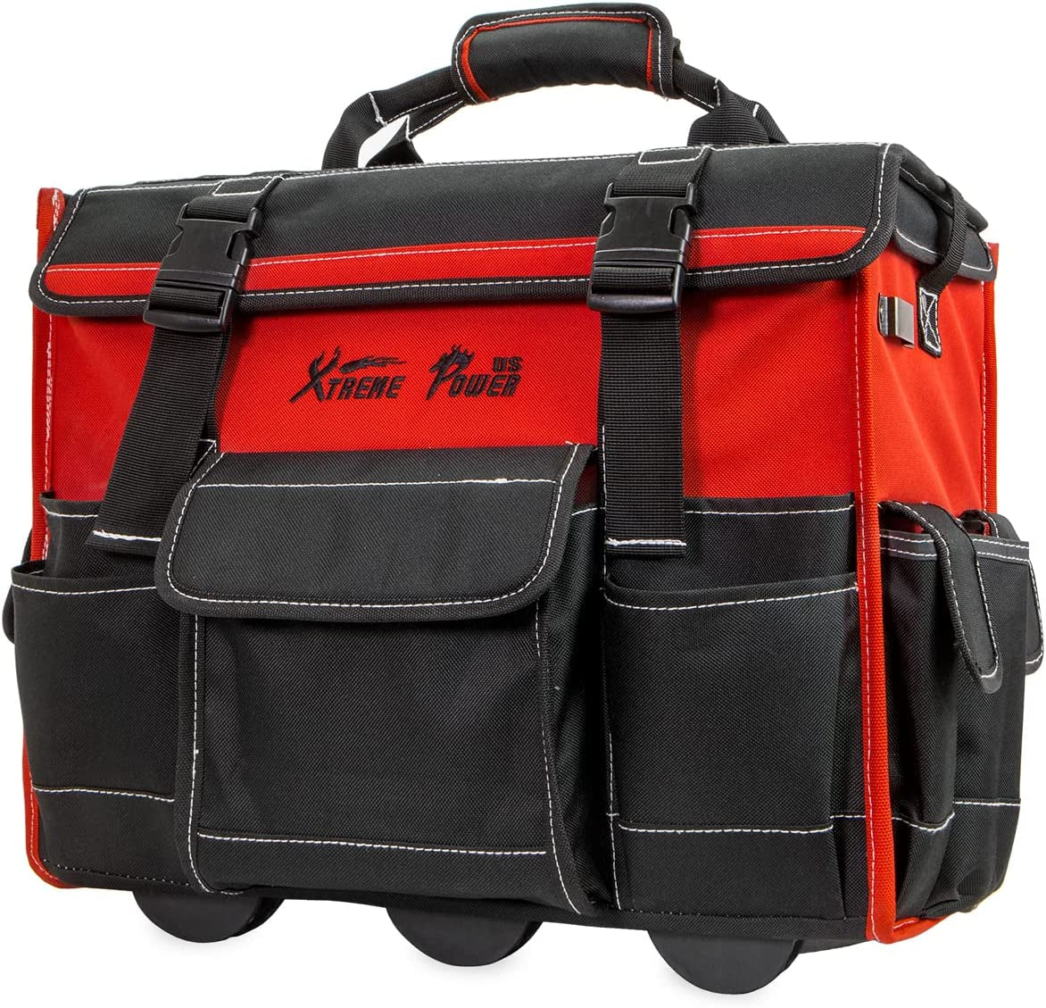 18" Rolling Tool Bag Organizer Adjustable Telescoping Handle Wide Storage Organizer Compartment Toolbag Organizers with Wheels