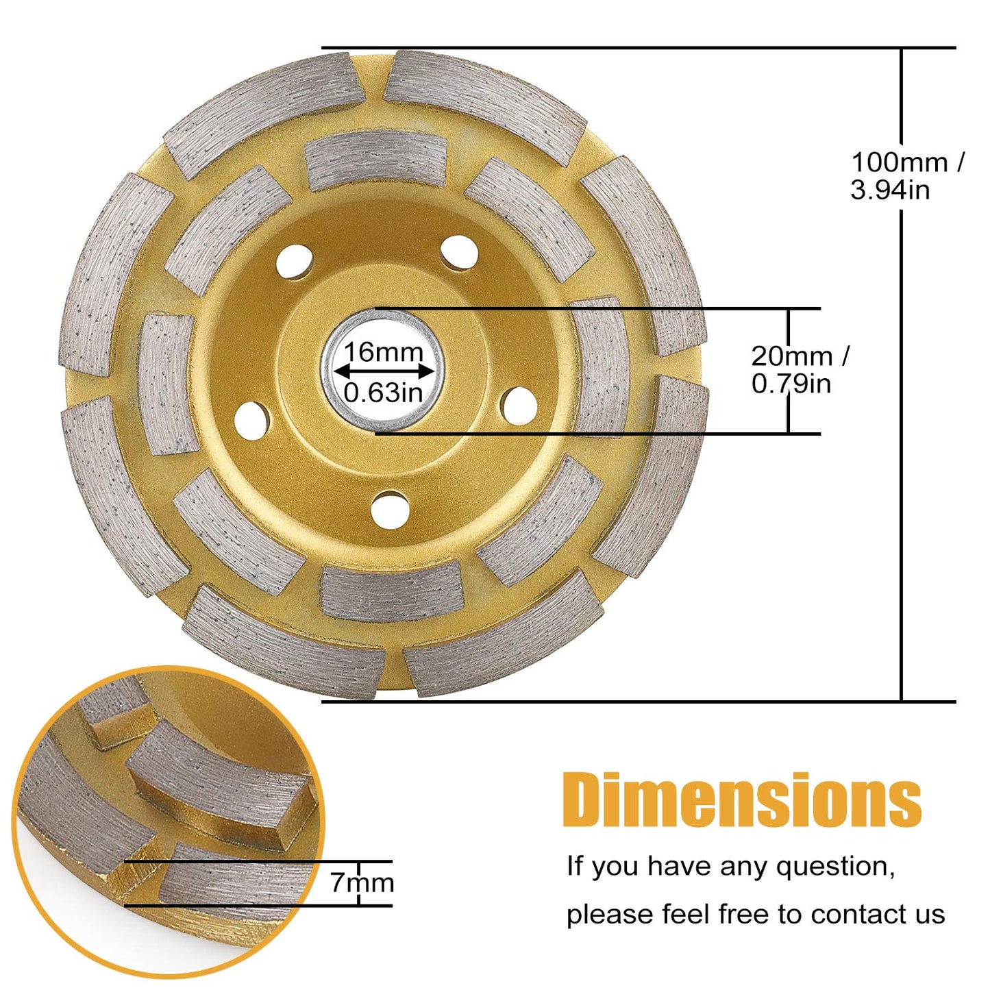 Concrete Grinding Wheel, 4'' Double Row Diamond Cup Surface Grinding Wheel Heavy Duty Turbo Concrete Grinding Wheel Disc for Angle Grinder on Granite, Cement, Marble, Rock, Masonry, Concrete