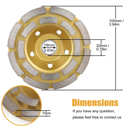 Concrete Grinding Wheel, 4'' Double Row Diamond Cup Surface Grinding Wheel Heavy Duty Turbo Concrete Grinding Wheel Disc for Angle Grinder on Granite, Cement, Marble, Rock, Masonry, Concrete