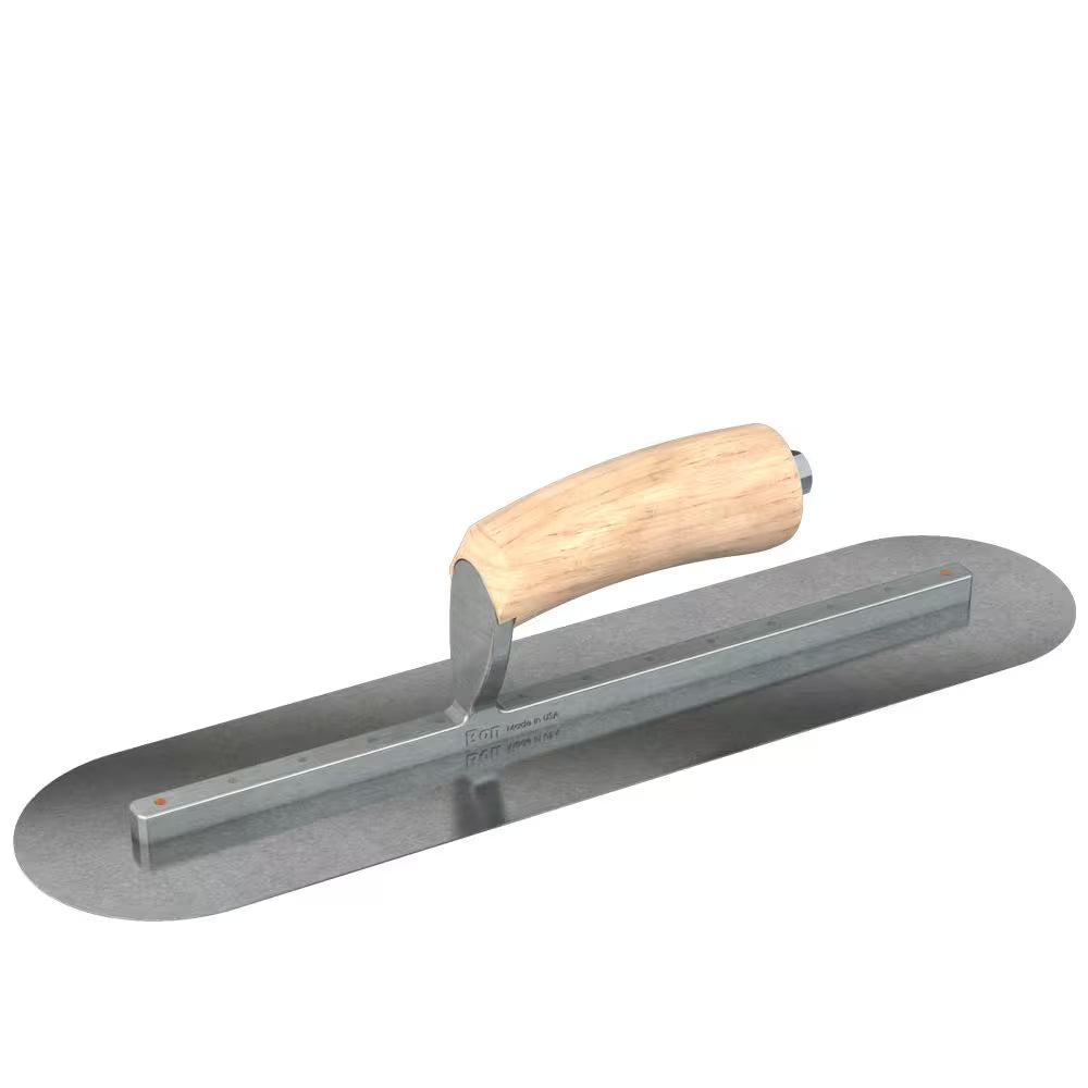 16 In. X 4 In. Carbon Steel round End Finishing Trowel with Wood Handle and Long Shank