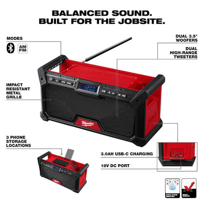 M18 18V Lithium-Ion Cordless Jobsite Radio with Two 5.0Ah Batteries and Charger