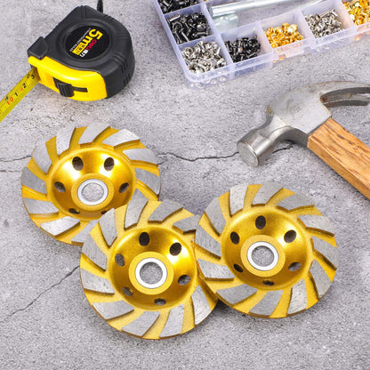 3 Pieces Turbo Row Diamond Grinding Cup Wheel Concrete Turbo Cup Disc Grinder for Sand of Concrete Walls, Concrete Floors, Granite Stone Marble Masonry Concrete, Yellow