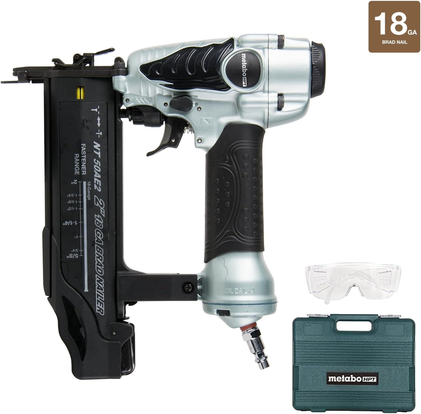 Brad Nailer Kit | Pro Preferred Brand of Pneumatic Nailers | 18 Gauge | Accepts 5/8 to 2-Inch Brad Nails | Ideal for Trim Work, Furniture Building & Other Finish Applications | NT50AE2