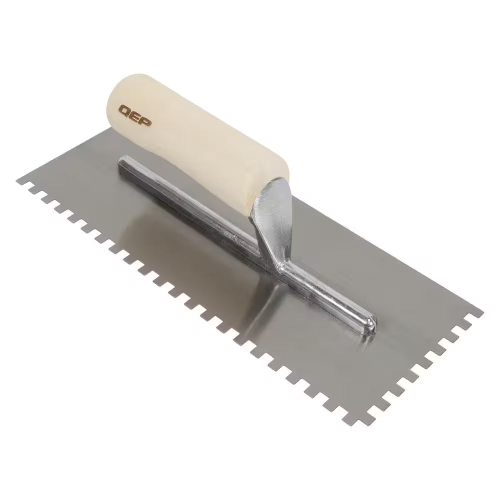 1/4 In. X 1/4 In. X 1/4 In. Traditional Carbon Steel Square-Notch Flooring Trowel with Wood Handle