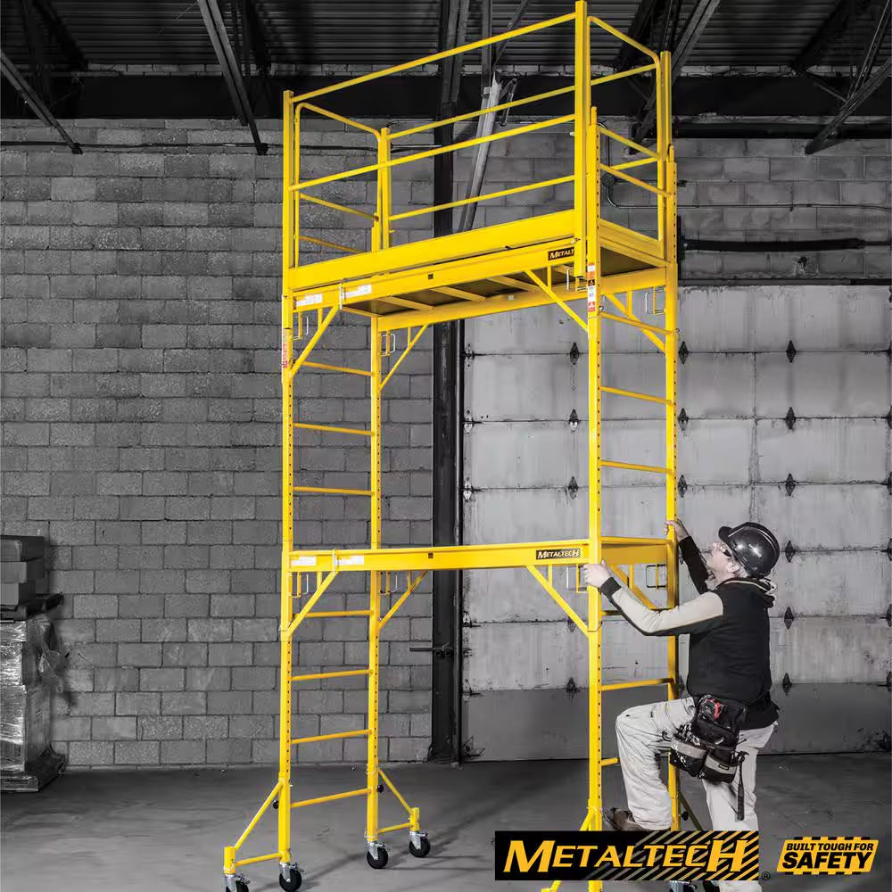 Rolling Scaffolding Tower, 2-Story Baker Scaffolding with Outriggers, Guard Rail, Scaffolding Platform