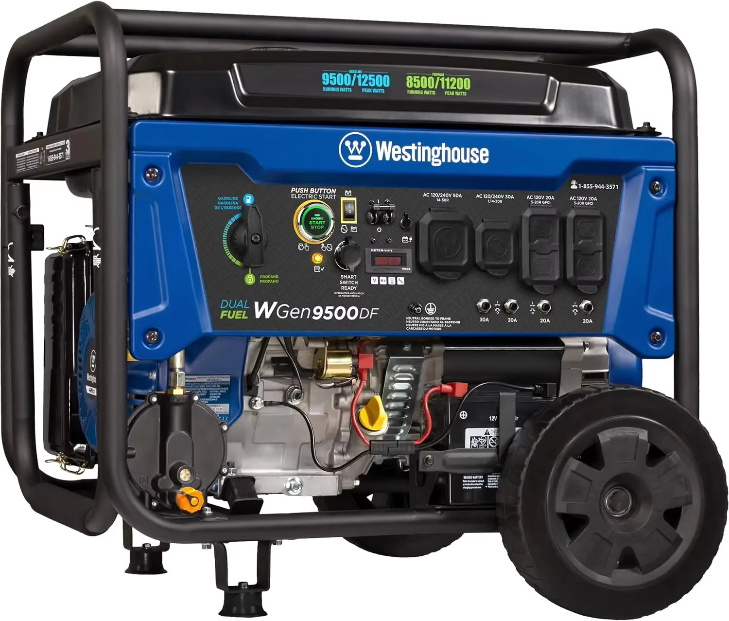 12500 Watt Dual Fuel Home Backup Portable Generator Remote Electric Start Transfer Switch Ready Gas and Propane Powered