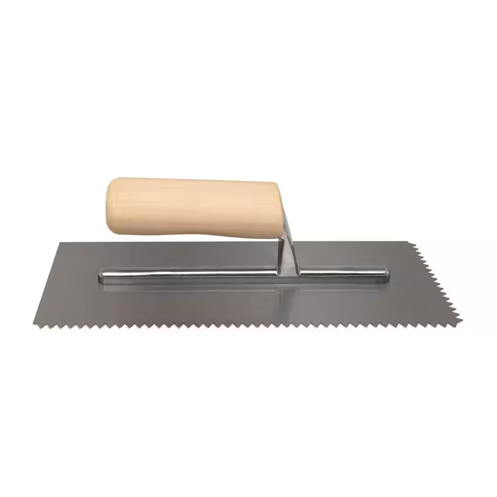 1/4 In. X 3/16 In. Traditional Carbon Steel V-Notch Flooring Trowel with Wood Handle