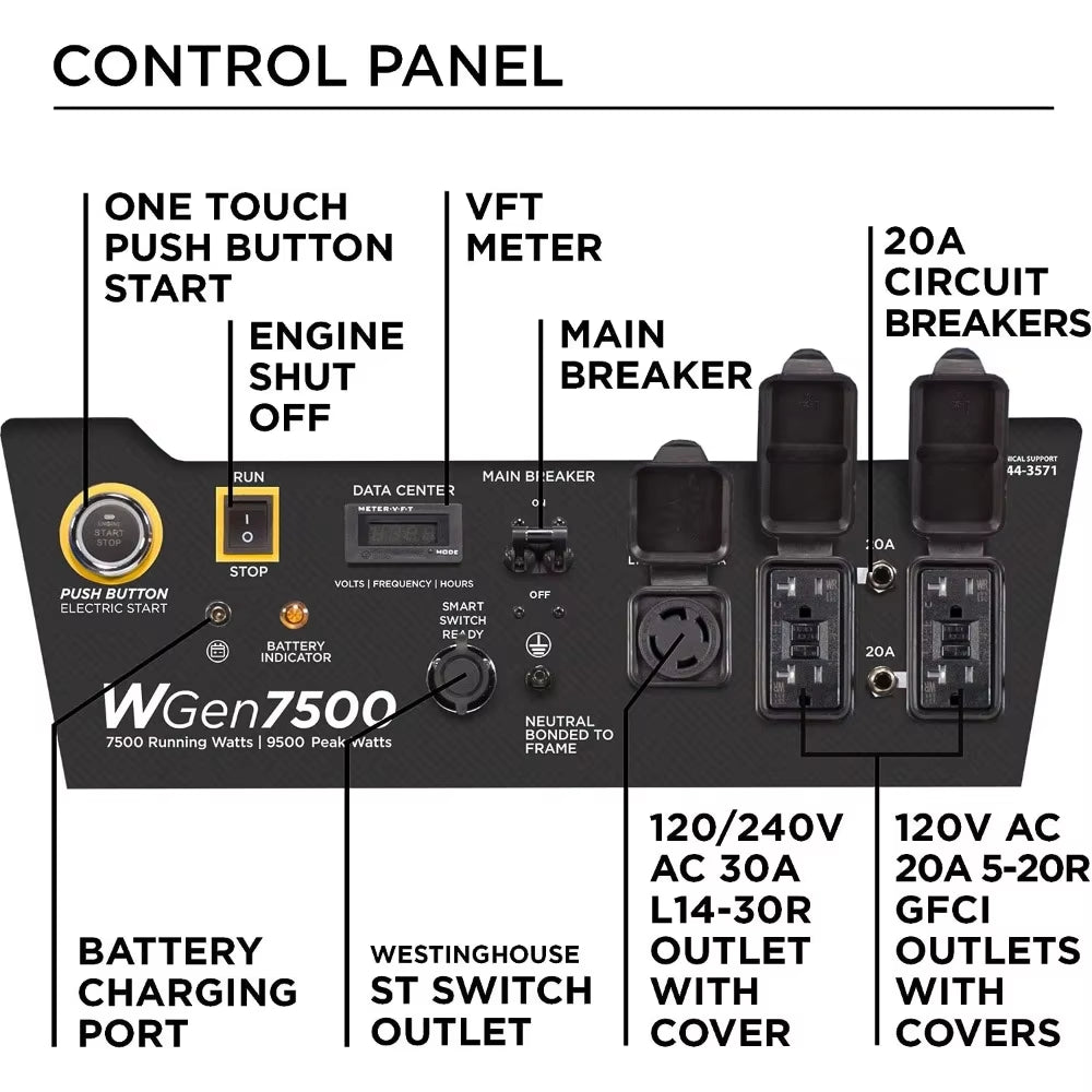 Outdoor Power Equipment 9500 Peak Watt Home Backup Portable Generator, Remote Electric Start Gas Powered, CARB Compliant