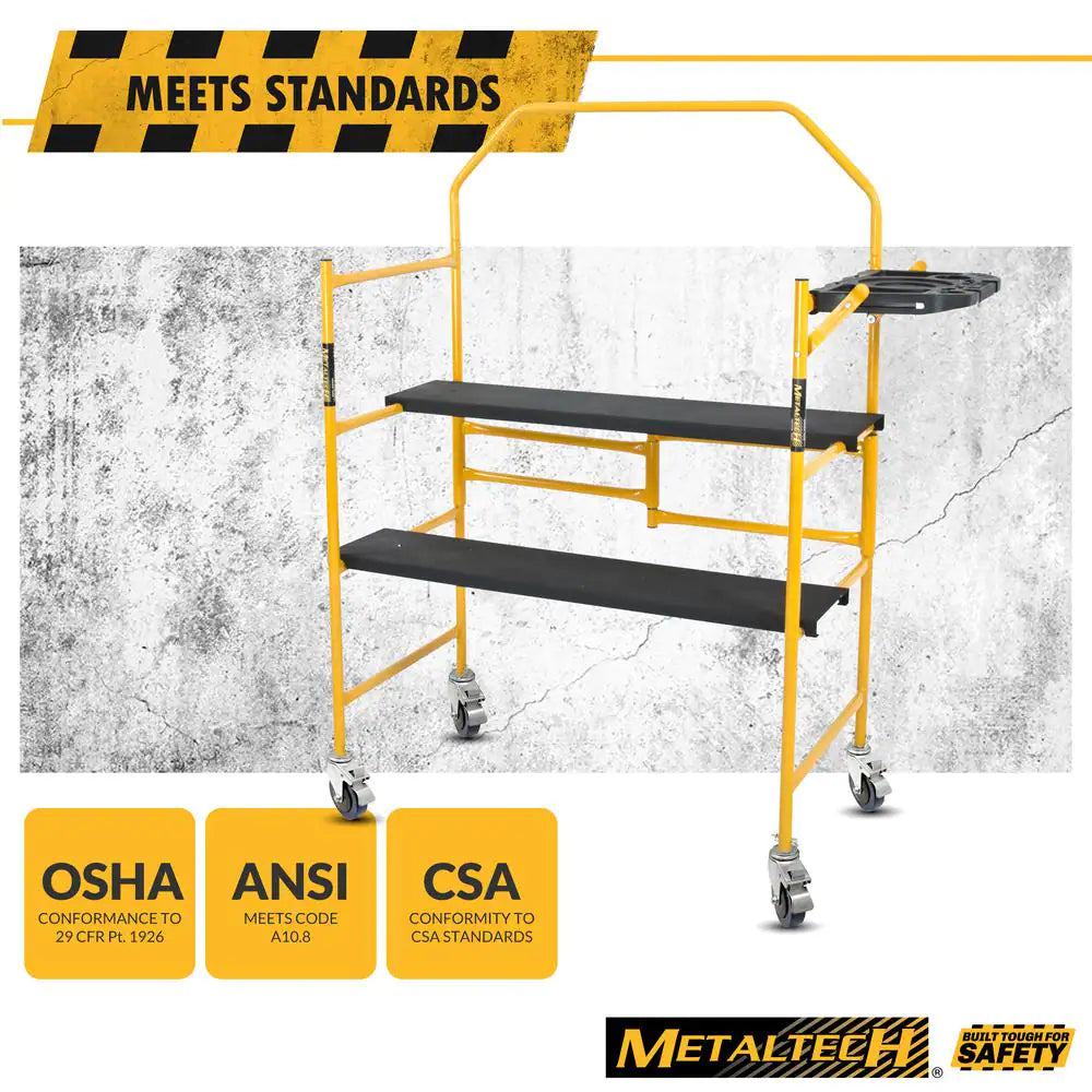 Jobsite Series 4.8 H Ft. X 4.1 Ft. L X 1.8 Ft. D Mini Scaffold Platform with Wheels and Tool Shelf, 500 Lb. Capacity