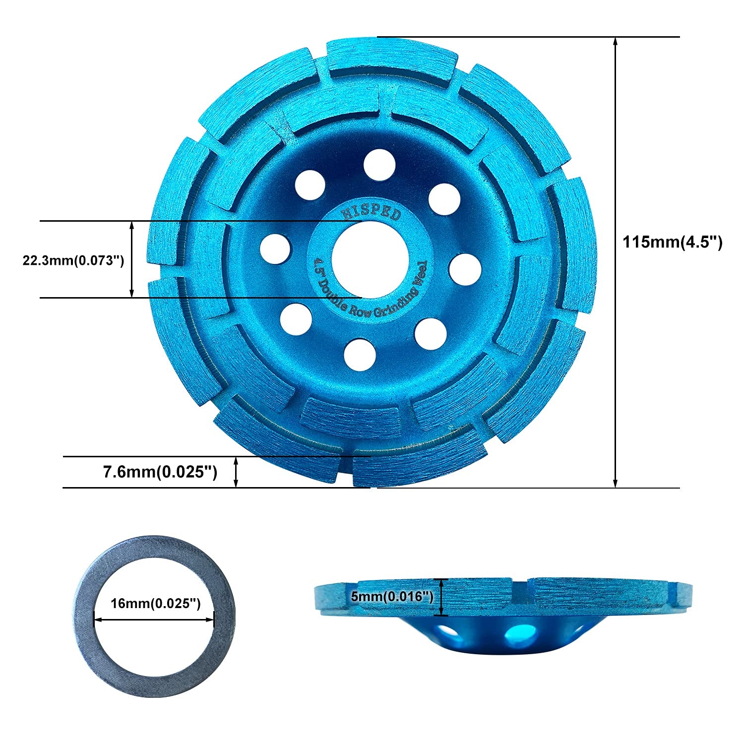 4-1/2-Inch Double Row Diamond Grinding Wheel Concrete Grinding Wheel for Grinding Concrete and Stone