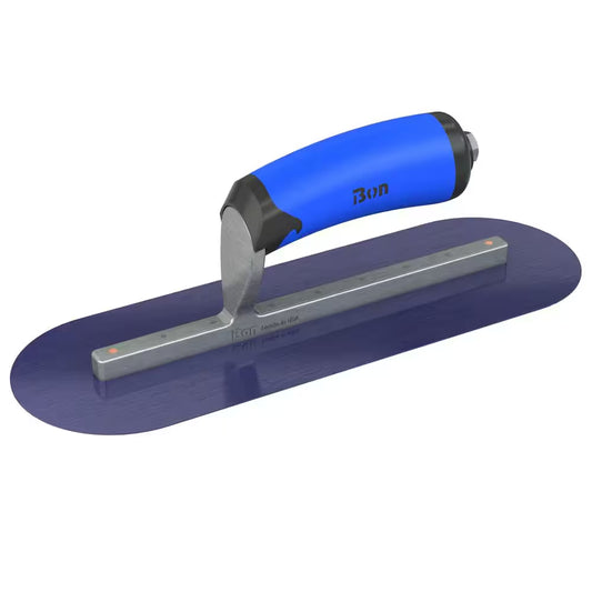 12 In. X 4 In. Blue Steel round End Finish Trowel with Comfort Wave Handle and Long Shank