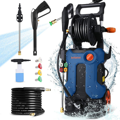 Pressure Washer  2.1GPM Electric Power Washer 1800W High Pressure Washer, Professional Washer Cleaner, with 4 Nozzles, Soap Bottle for Cleaning Cars,Driveways,Patios(Hose Reel-Blue)