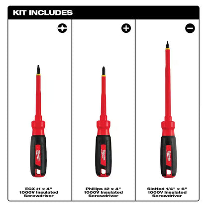 1000-Volt Insulated Screwdriver Set (3-Piece)