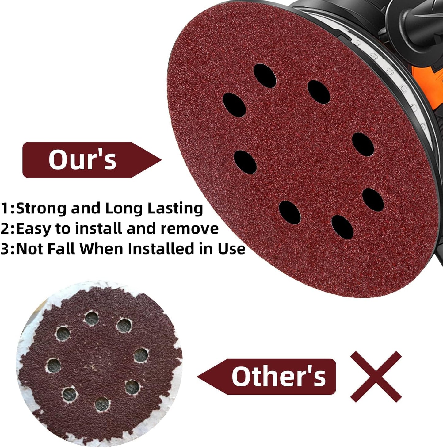 100PCS 5 Inch 8 Holes Sanding Discs 60 120 240 400 600 800 1000 1200 1500 2000 Grit Sandpaper Sander round Sand Paper (100Pcs 60-2000 Grit)