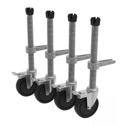 Set of 4 Casters with Leveling Jacks for Baker Style Scaffolding Platform