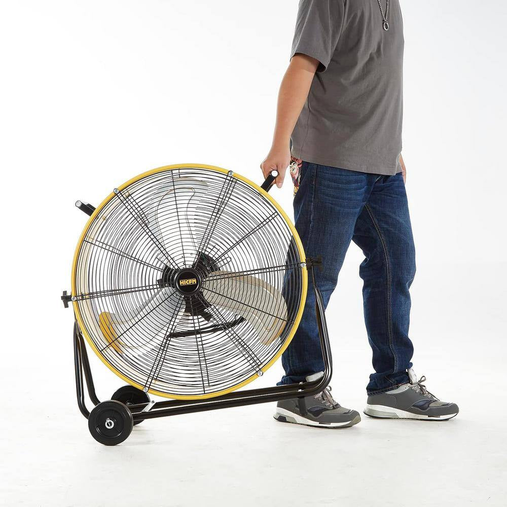 24 In. 3-Speeds Portable High Velocity Drum Fan in Yellow with Powerful 1/3 - HP Motor, Turbo Blade, Low Noise