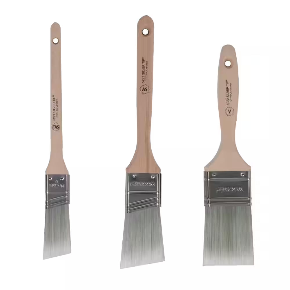 1 In. Thin Angle Sash, 1-1/2 In. Angle Sash and 2 In. Flat Trim Silver Tip Brush Set (3-Pack)