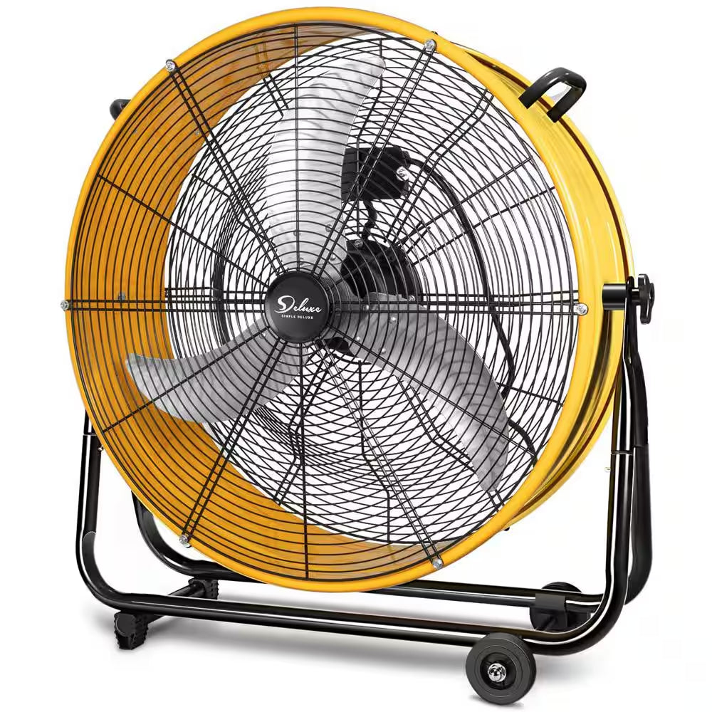 24 In. Yellow 3-Speed High Velocity Metal Drum Fan Circulation for Industrial Commercial, Residential Shop Air Movement