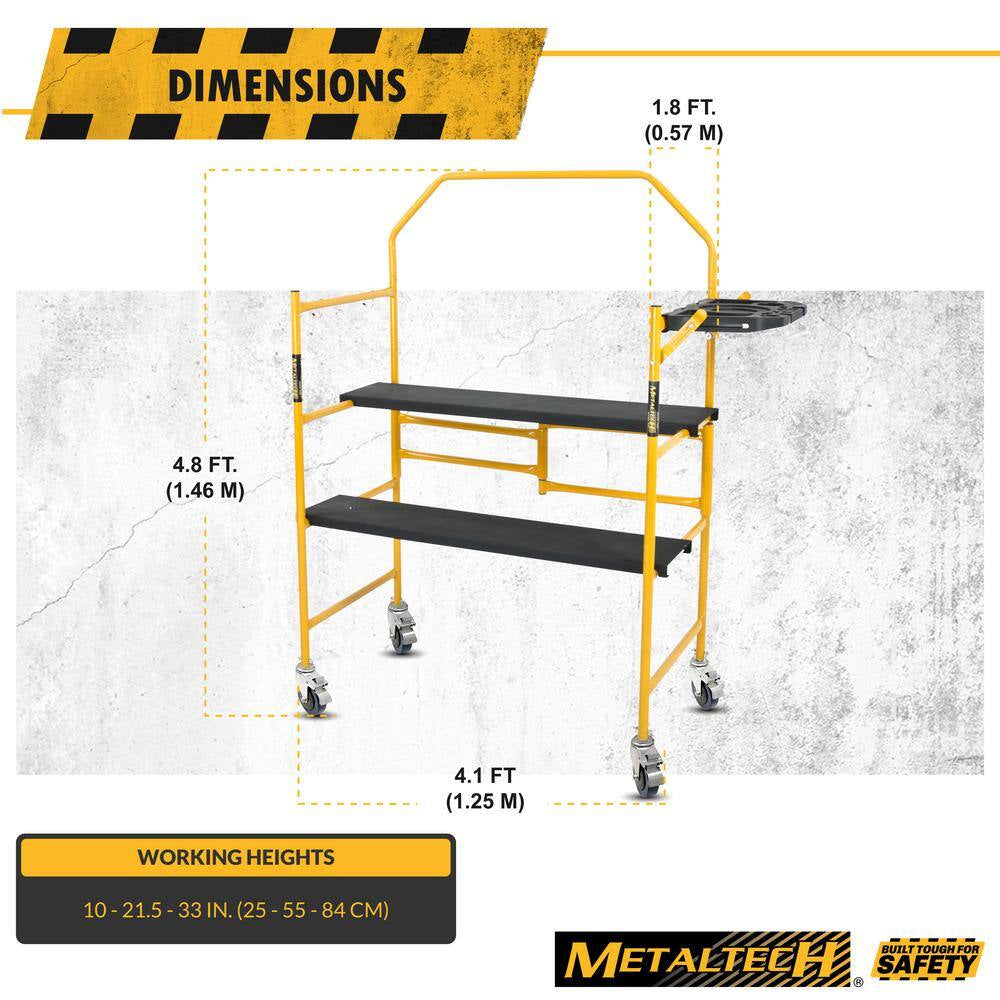 Jobsite Series 4.8 H Ft. X 4.1 Ft. L X 1.8 Ft. D Mini Scaffold Platform with Wheels and Tool Shelf, 500 Lb. Capacity