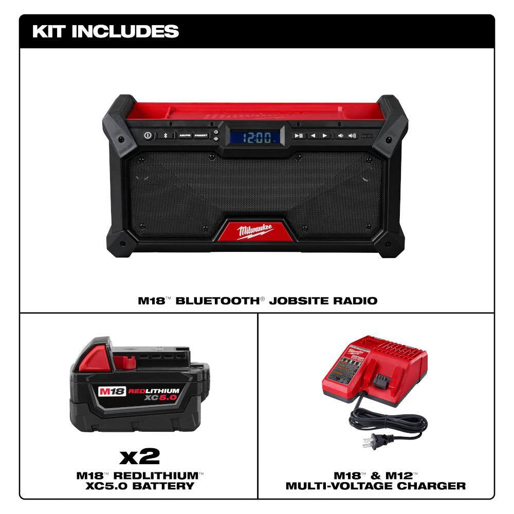 M18 18V Lithium-Ion Cordless Jobsite Radio with Two 5.0Ah Batteries and Charger