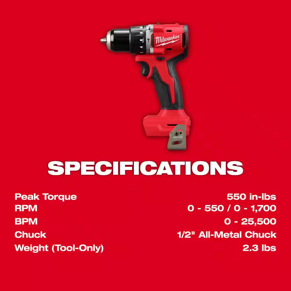 M18 18V Lithium-Ion Brushless Cordless 1/2 In. Compact Hammer Drill/Driver (Tool-Only)