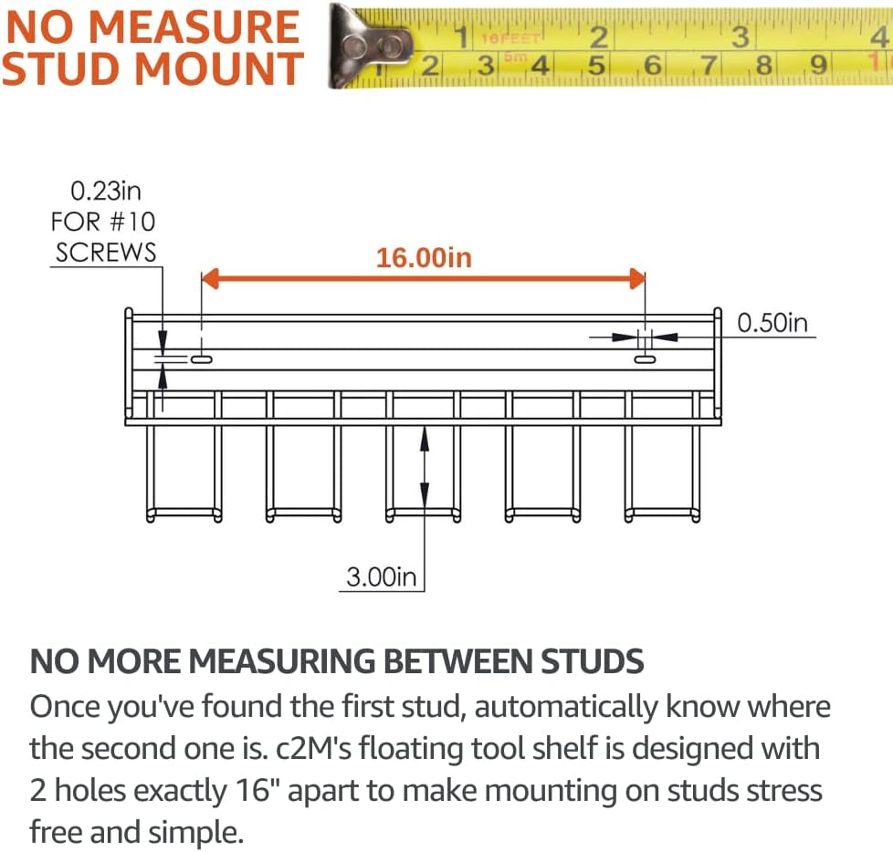 Heavy Duty Floating Tool Shelf & Organizer | Wall Mounted Garage Storage Rack for Handheld & Power Tools | USA Made, 100# Weight Limit, Compact Steel Design | Perfect for Father'S Day | Black