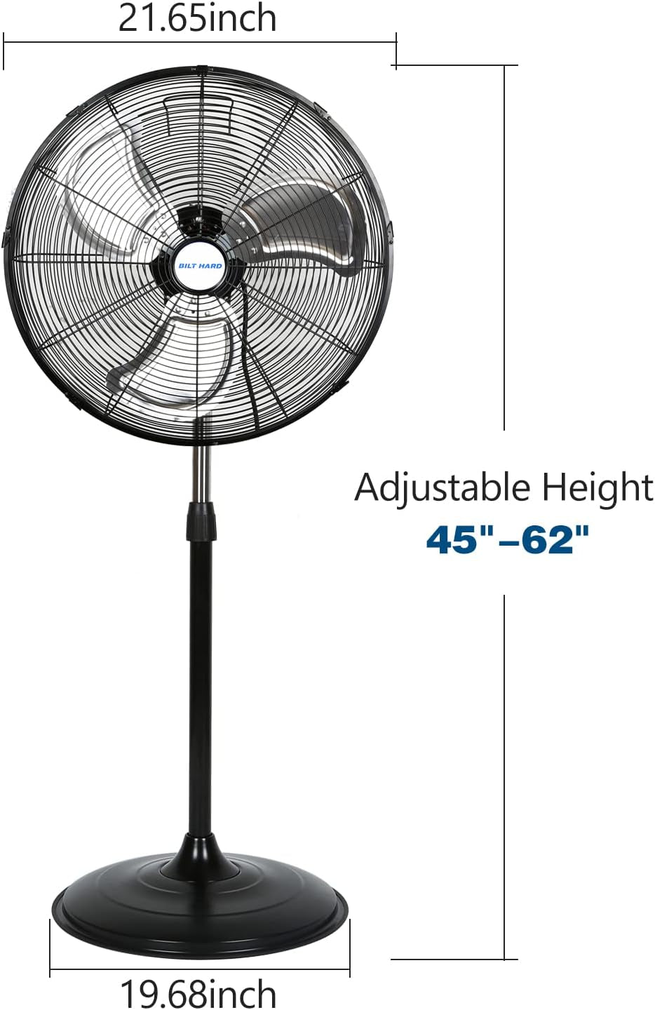 5200 CFM 20" High-Velocity Industrial Pedestal Fan, 3-Speed Oscillating Stand Fan, Heavy Duty Metal Fan for Commercial, Warehouse, Garage Use