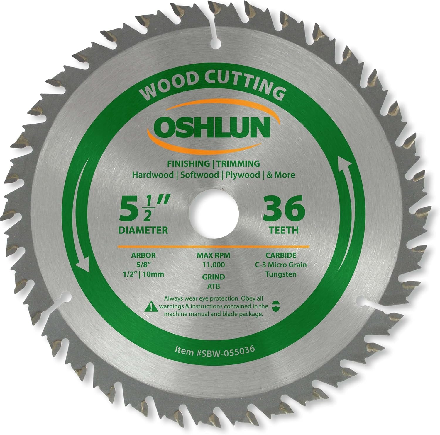 SBW-055036 5-1/2-Inch 36 Tooth ATB Finishing and Trimming Saw Blade with 5/8-Inch Arbor (1/2-Inch and 10Mm Bushings)