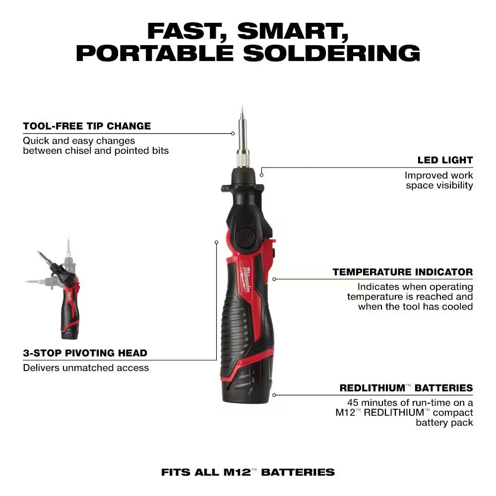 M12 12-Volt Lithium-Ion Cordless Soldering Iron Kit with 2.0 Ah Compact Battery