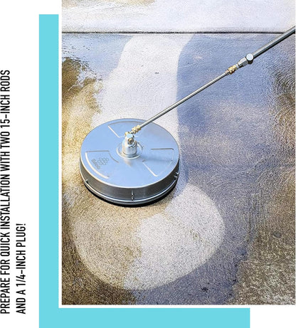 Direct Pressure Washer Surface Cleaner 15" - Stainless Steel - Heavy Duty - 4,000 PSI Max Working Pressure - Includes: 2 Pressure Washer Extension Wand Attachments