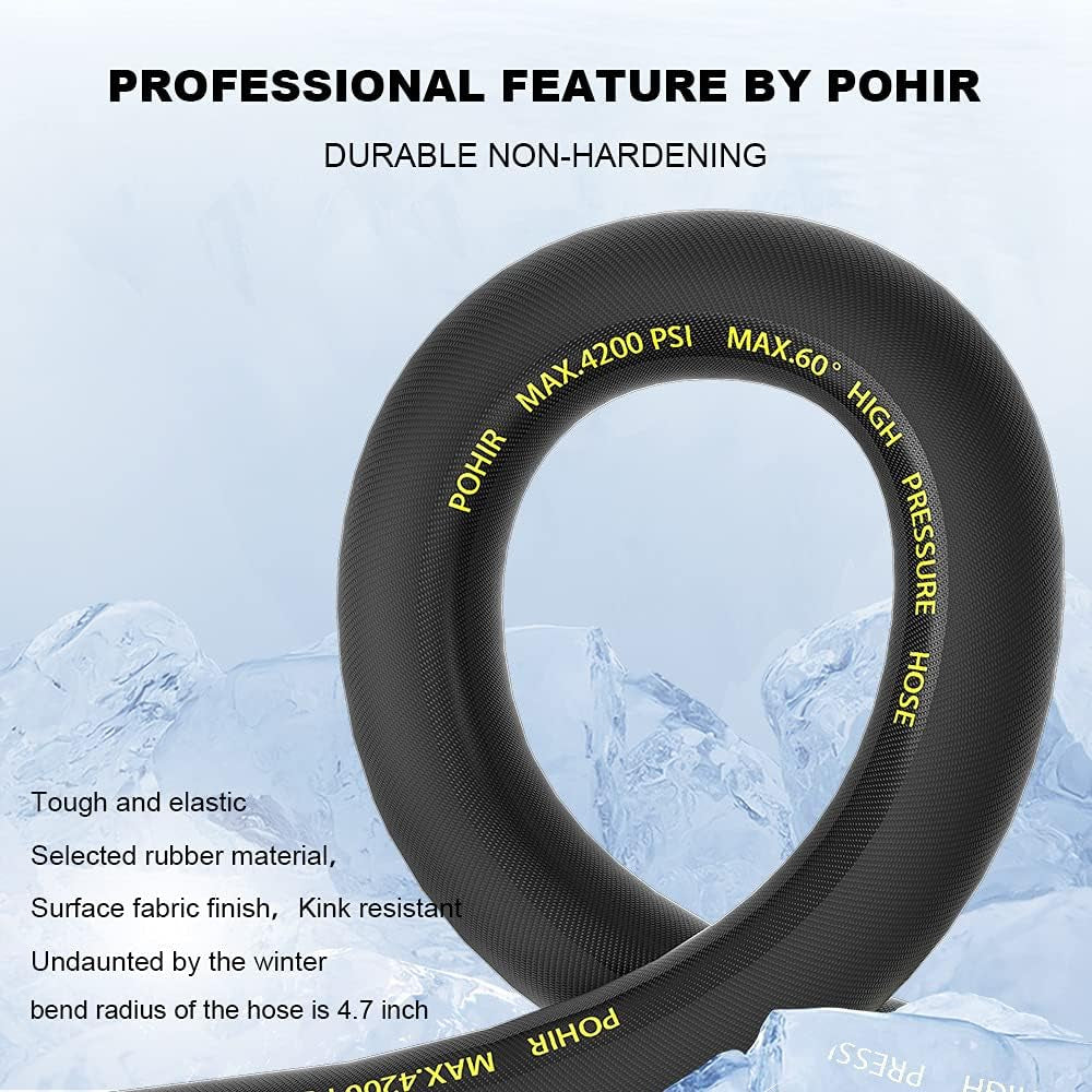 Power Washer Hose 125FT, High Pressure Washer Hose with 3/8'' Quick Connector, Steel Wire Braided Hose with 2 Quick Connect Kits Compatible M22 14 Mm, Hose for Pressure Washer 4200 PSI