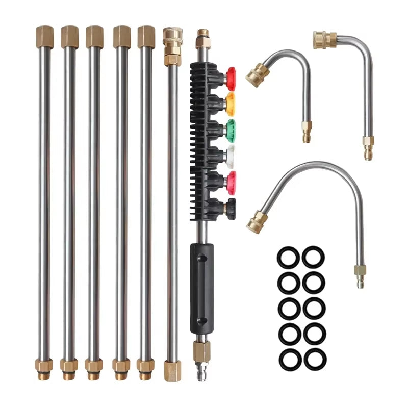 10 Pcs/Set High Pressure Washer Extension, Quick Connect Power Washer Lance with 6 Nozzle Heads, Ditch Cleaning Benders